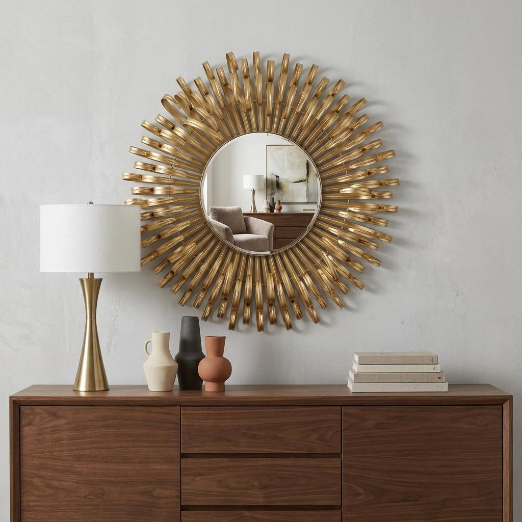 27" Gold Sunburst Iron Framed Accent Mirror - Bed & Bath