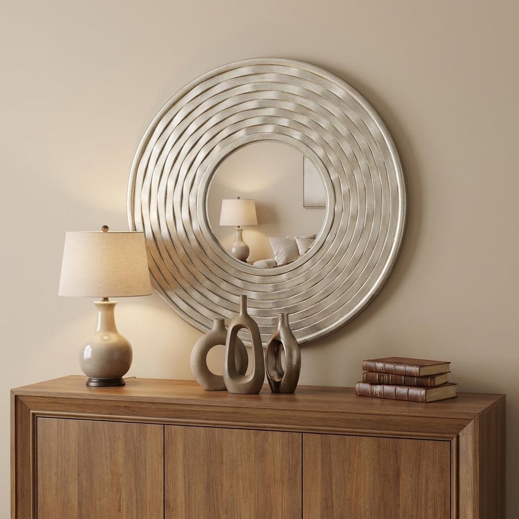 31" Silver Round Dimensional Thick Frame Accent Mirror - Bed & Bath