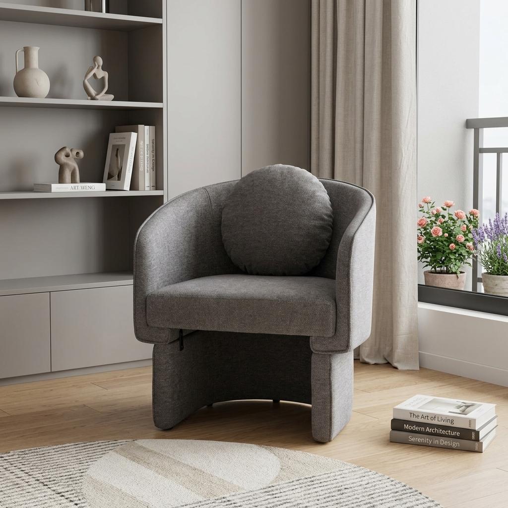 28" Gray Upholstered Club Chair And Toss Pillow - Living Room