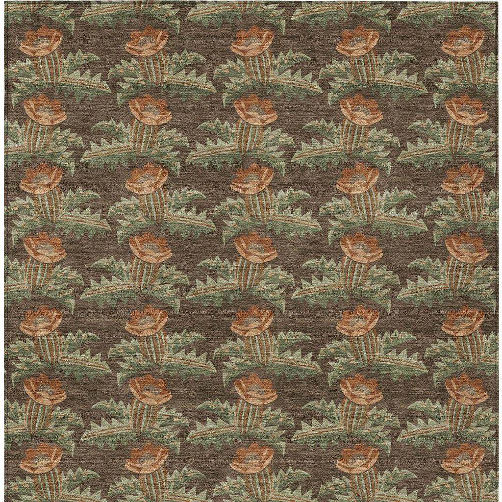 10' X 14' Chocolate And Graphite Floral Washable Indoor Outdoor Area Rug - Sports & Outdoor