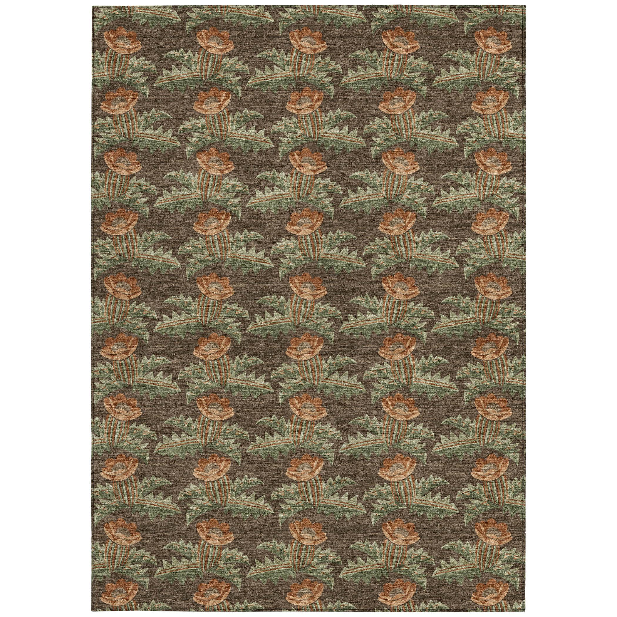 10' X 14' Chocolate And Graphite Floral Washable Indoor Outdoor Area Rug - Sports & Outdoor