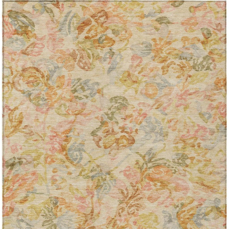 Peach and orange floral area rug with pale cream background