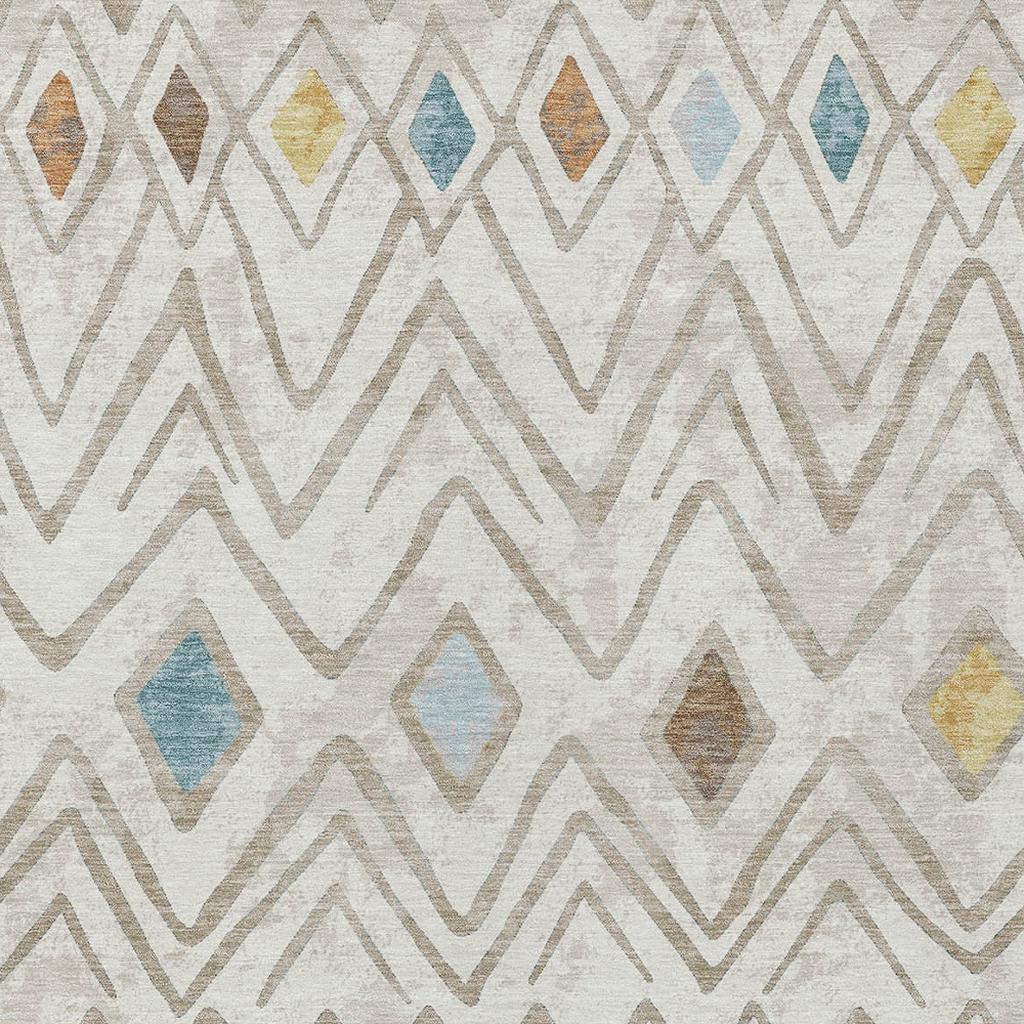 10' X 14' Ivory And Brown Geometric Washable Indoor Outdoor Area Rug - Sports & Outdoor