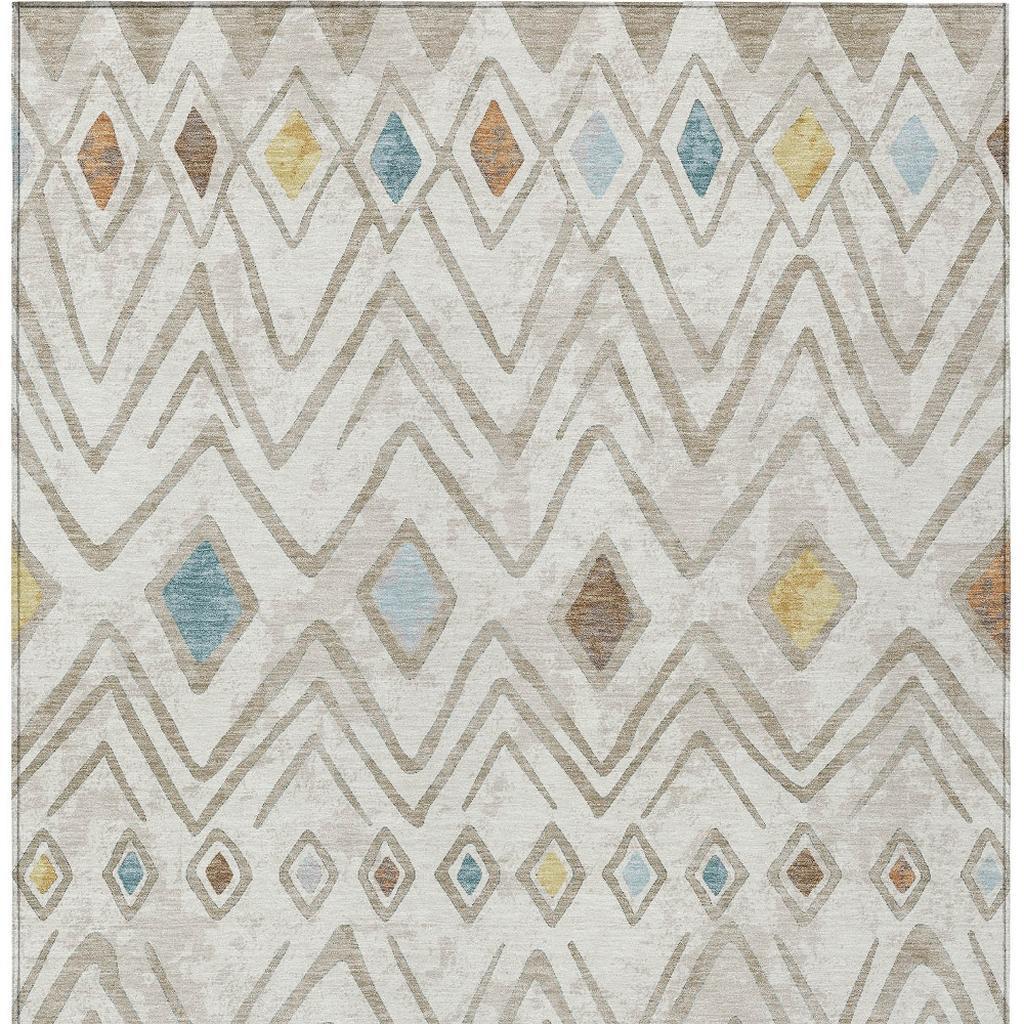 10' X 14' Ivory And Brown Geometric Washable Indoor Outdoor Area Rug - Sports & Outdoor