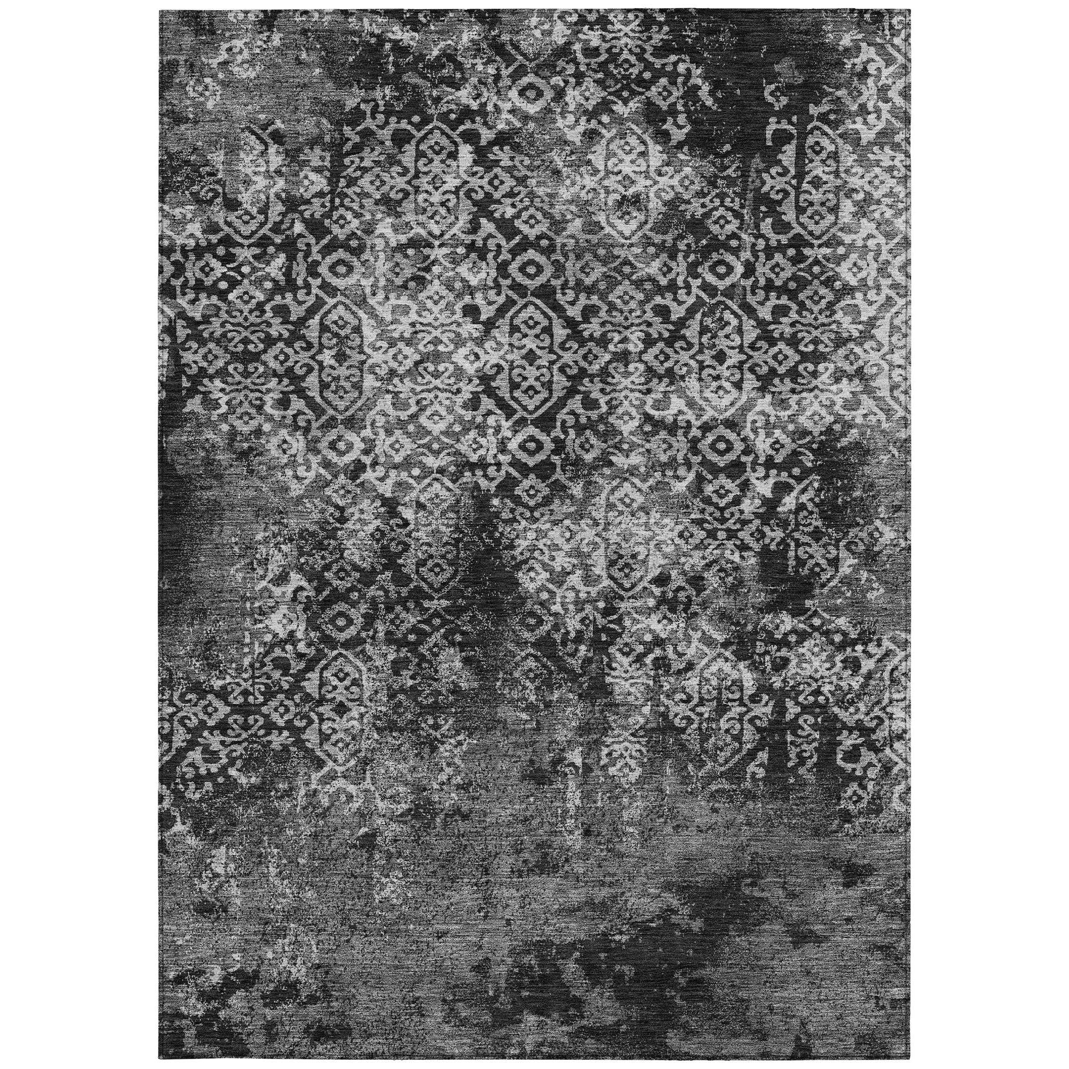 5' X 8' Black And Gray Oriental Washable Indoor Outdoor Area Rug - Sports & Outdoor