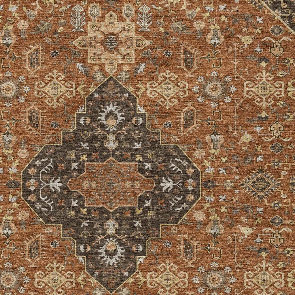 10' X 14' Orange And Brown Medallion Washable Indoor Outdoor Area Rug - Sports & Outdoor