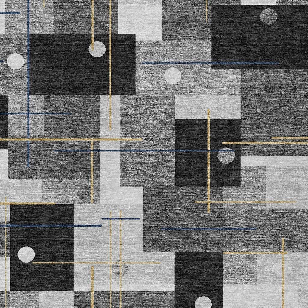 8' X 10' Black And Green Geometric Washable Indoor Outdoor Area Rug - Sports & Outdoor