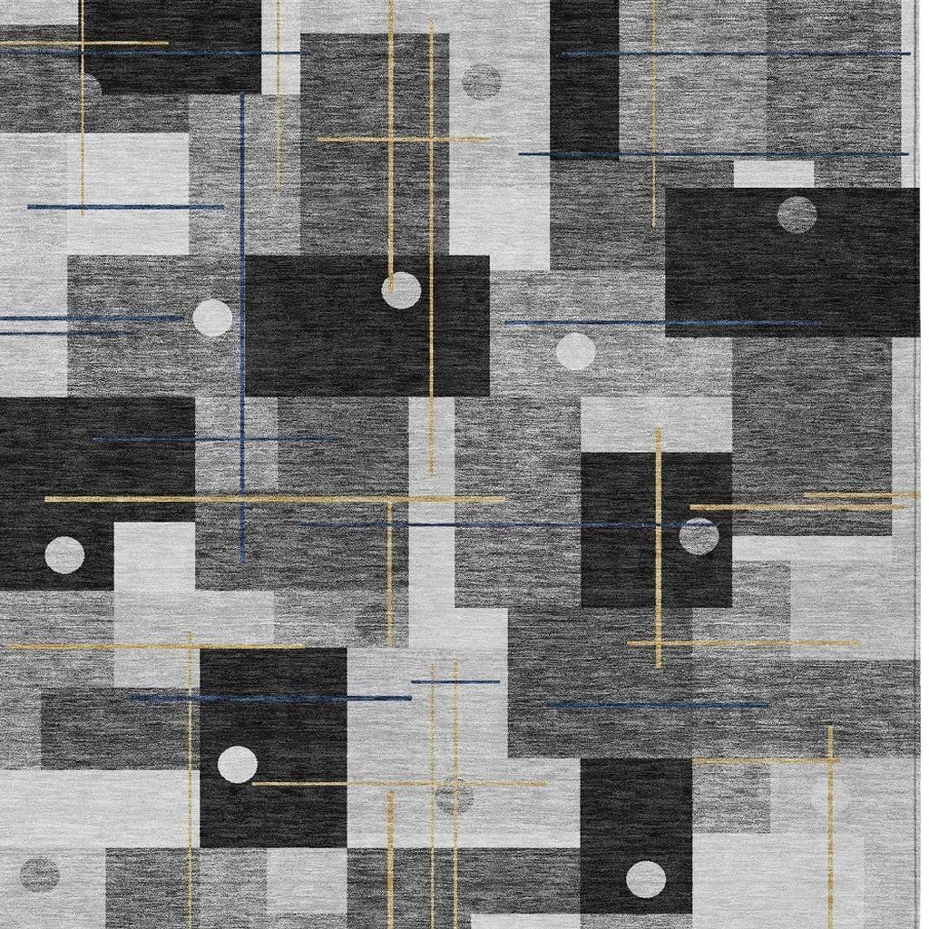 8' X 10' Black And Green Geometric Washable Indoor Outdoor Area Rug - Sports & Outdoor