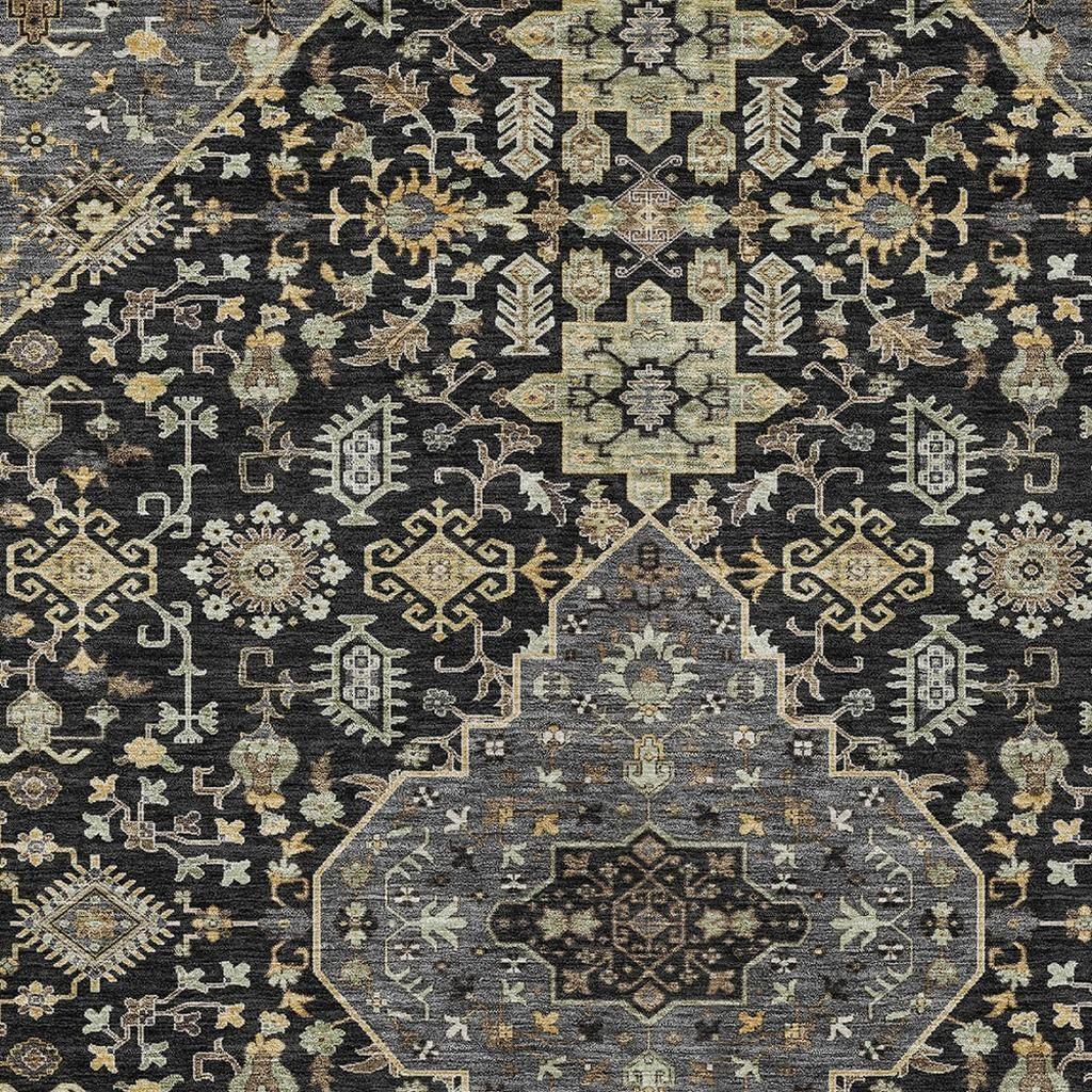 10' X 14' Black And Brown Medallion Washable Indoor Outdoor Area Rug - Sports & Outdoor