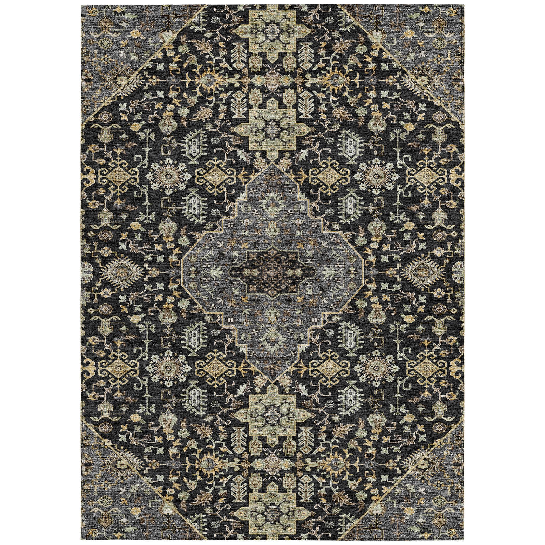 10' X 14' Black And Brown Medallion Washable Indoor Outdoor Area Rug - Sports & Outdoor