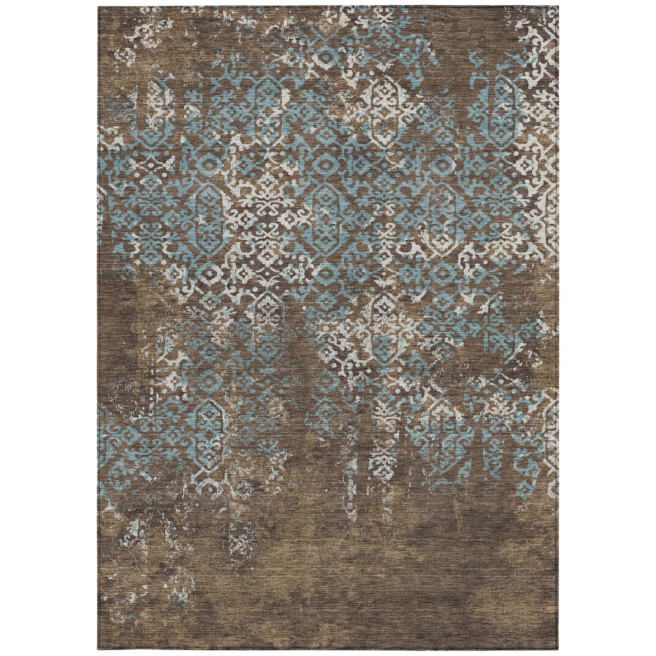 10' X 14' Brown And Khaki Oriental Washable Indoor Outdoor Area Rug - Sports & Outdoor