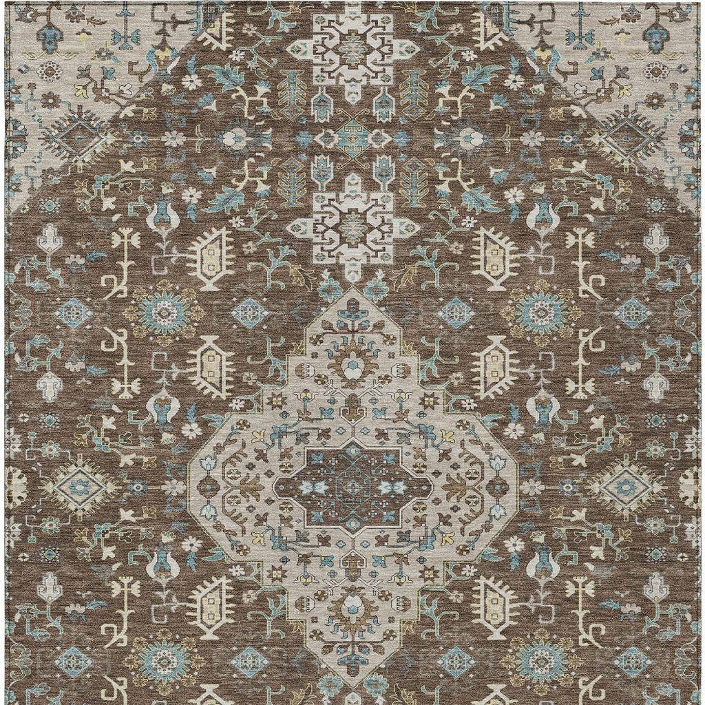 10' X 14' Brown And Beige Medallion Washable Indoor Outdoor Area Rug - Sports & Outdoor