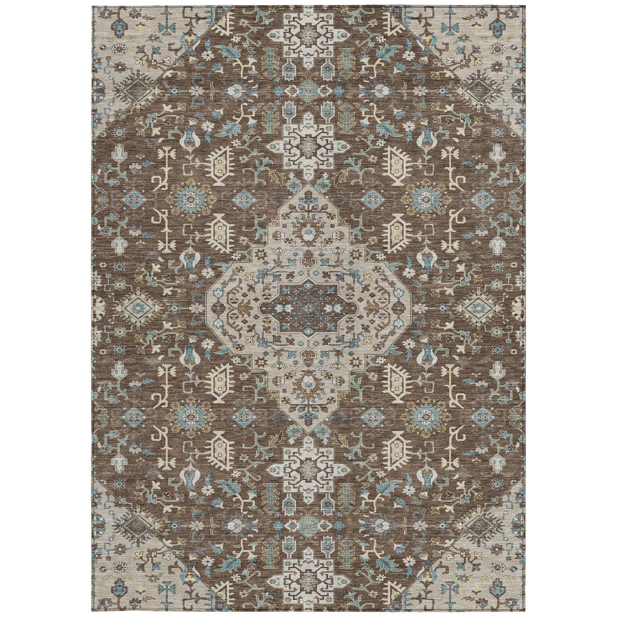 10' X 14' Brown And Beige Medallion Washable Indoor Outdoor Area Rug - Sports & Outdoor