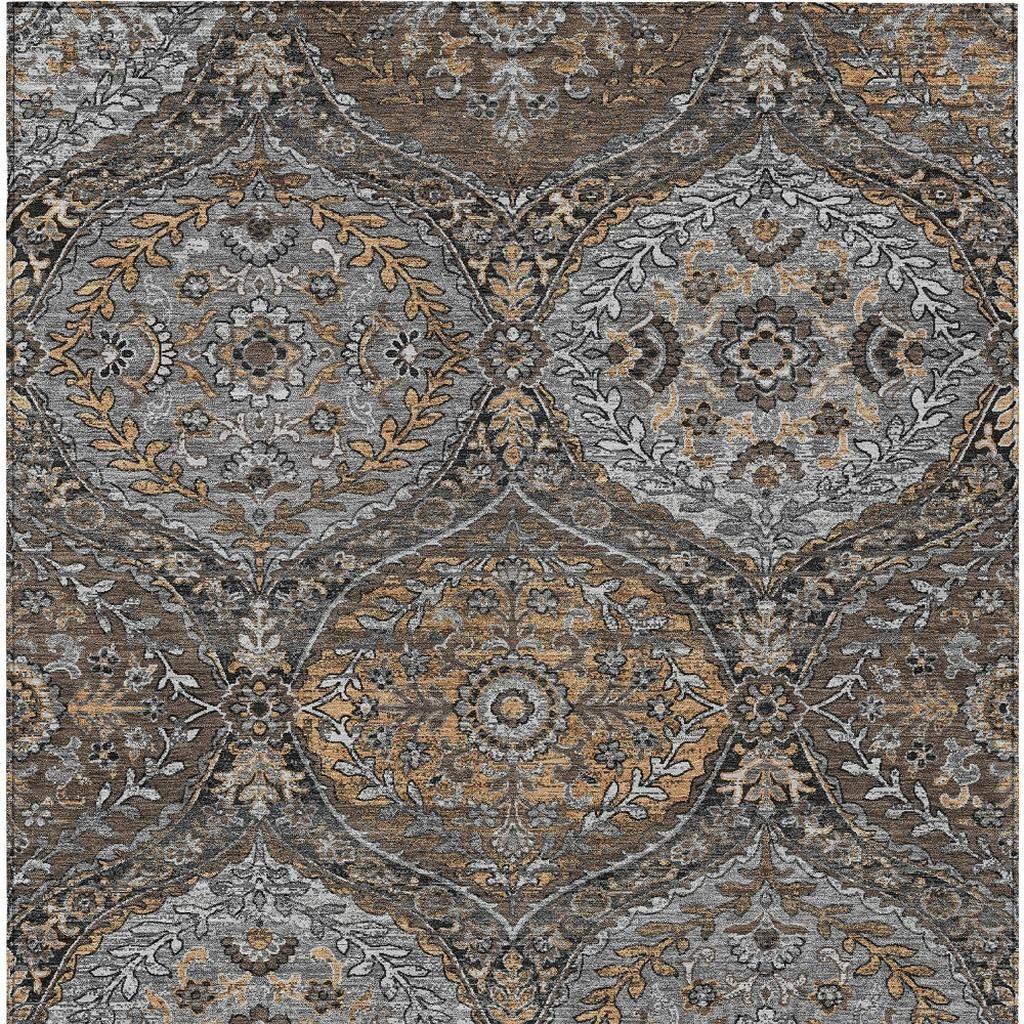 10' X 14' Gray And Brown Ogee Washable Indoor Outdoor Area Rug - Sports & Outdoor