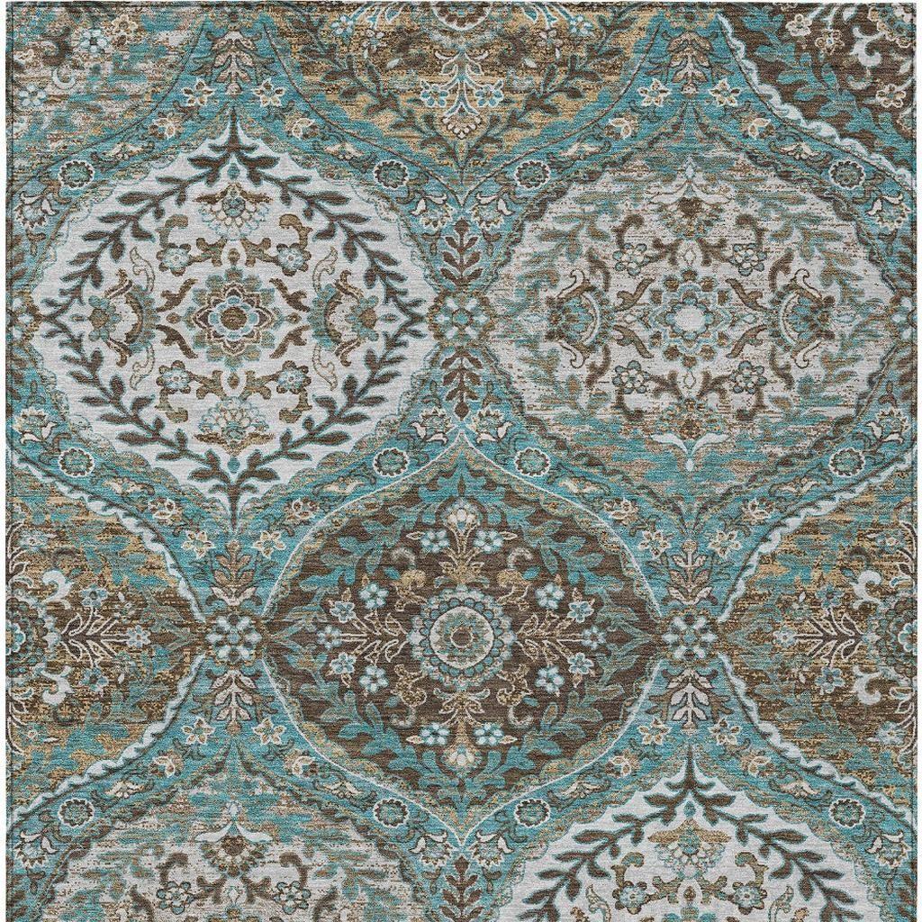 10' X 14' Teal Blue And Purple Ogee Washable Indoor Outdoor Area Rug - Sports & Outdoor