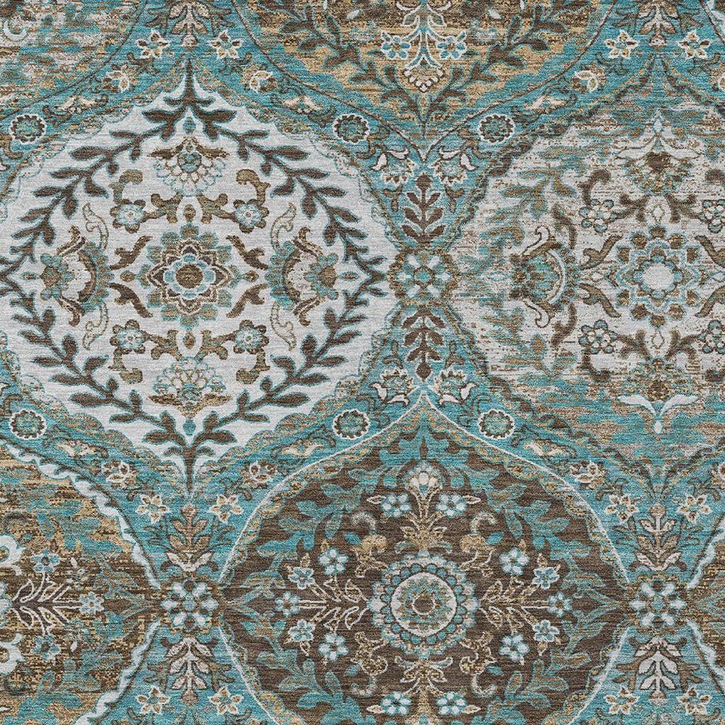 10' X 14' Teal Blue And Purple Ogee Washable Indoor Outdoor Area Rug - Sports & Outdoor