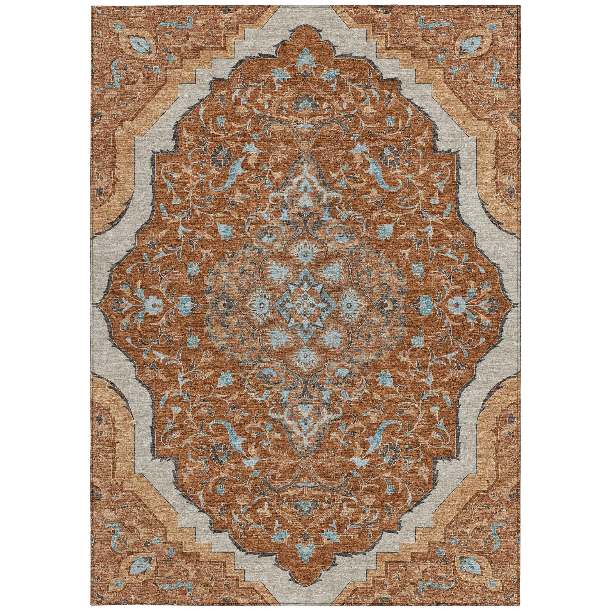 10' X 14' Orange And Graphite Medallion Washable Indoor Outdoor Area Rug - Sports & Outdoor