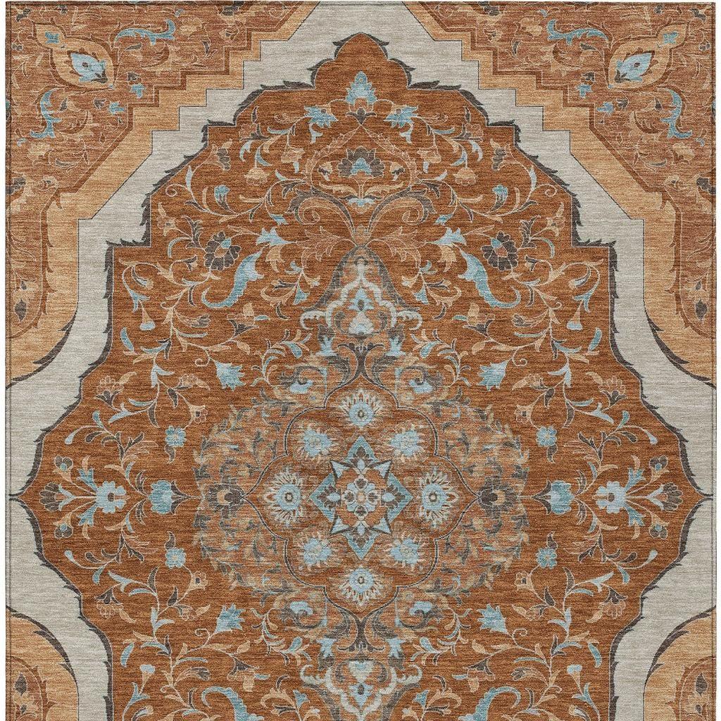 10' X 14' Orange And Graphite Medallion Washable Indoor Outdoor Area Rug - Sports & Outdoor