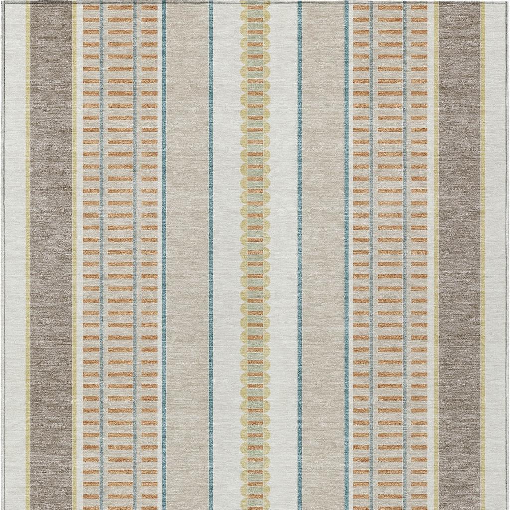 10' X 14' Ivory And Fern Green Striped Washable Indoor Outdoor Area Rug - Sports & Outdoor