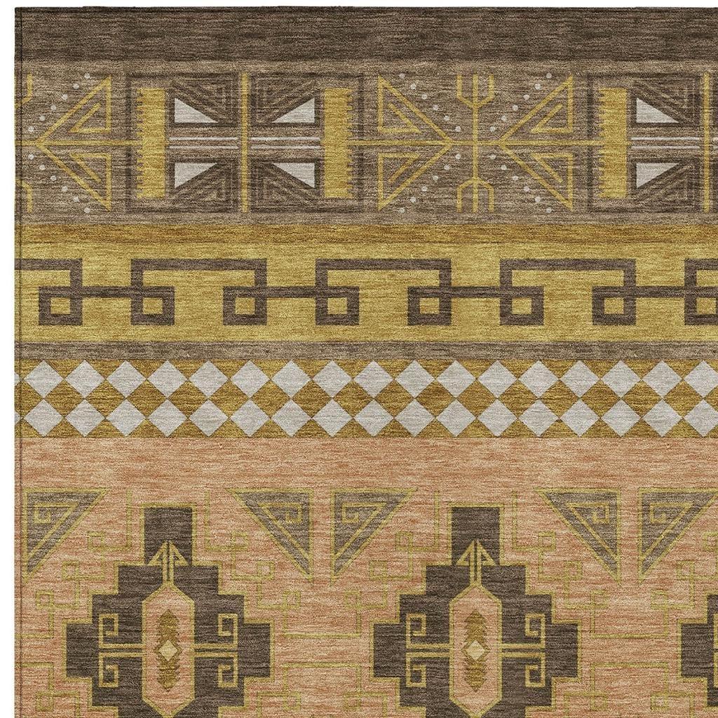 3' X 5' Chocolate And Olive Green Tribal Washable Indoor Outdoor Area Rug - Sports & Outdoor