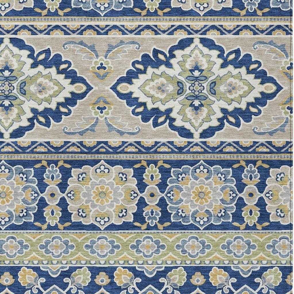10' X 14' Navy Blue And Beige Tribal Washable Indoor Outdoor Area Rug - Sports & Outdoor