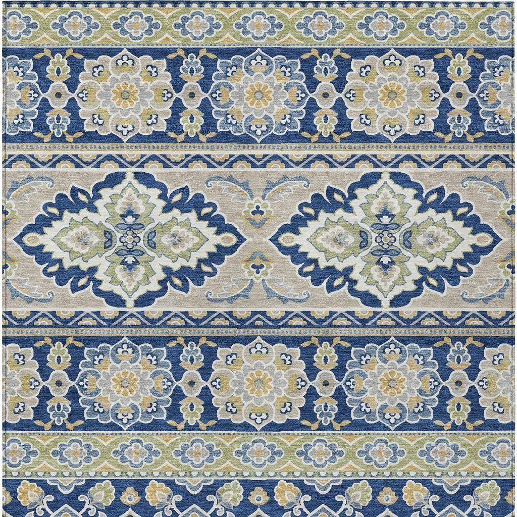 10' X 14' Navy Blue And Beige Tribal Washable Indoor Outdoor Area Rug - Sports & Outdoor