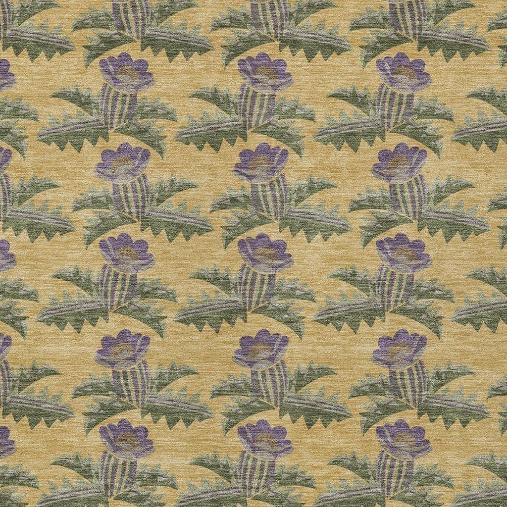 3' X 5' Gold And Khaki Floral Washable Indoor Outdoor Area Rug - Sports & Outdoor
