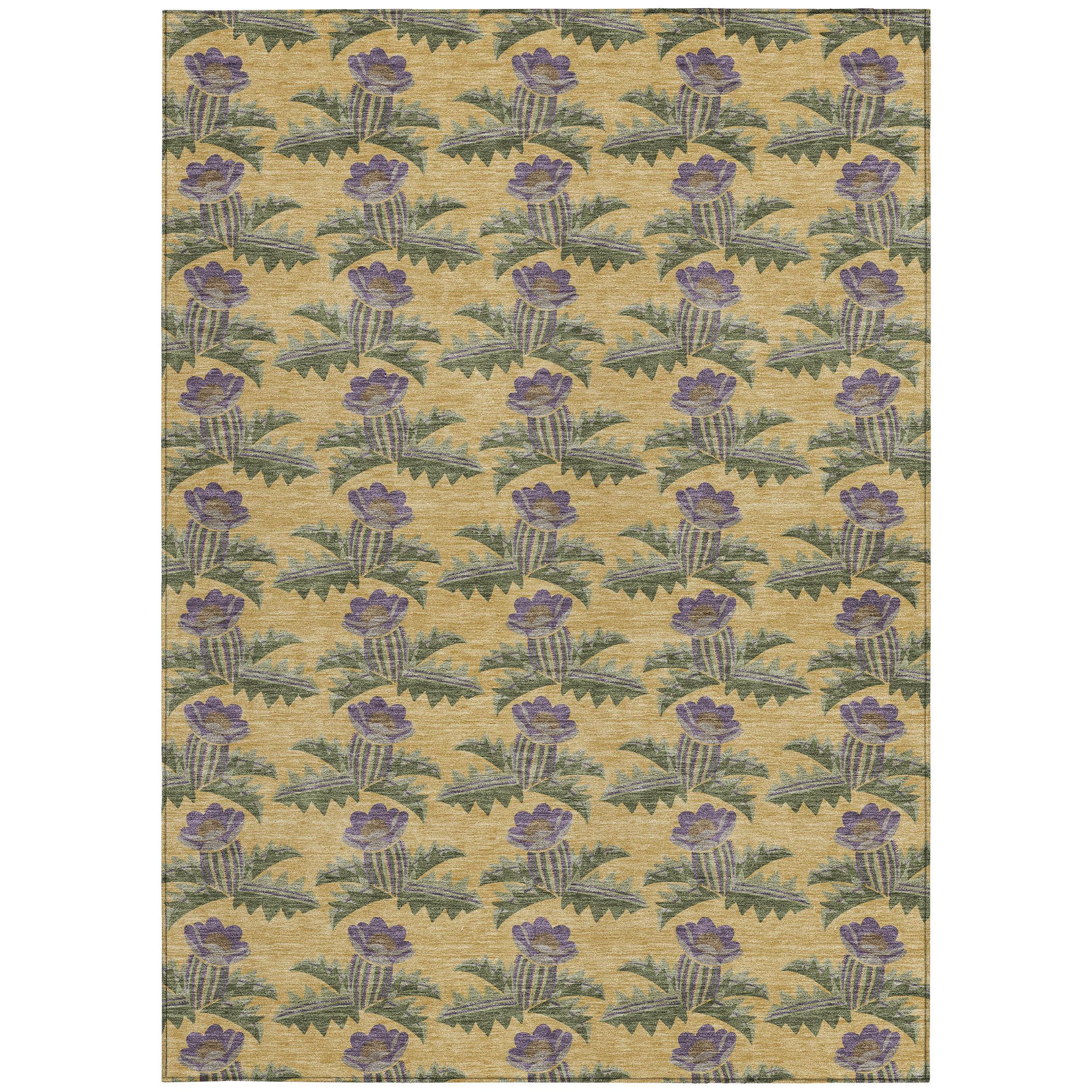 3' X 5' Gold And Khaki Floral Washable Indoor Outdoor Area Rug - Sports & Outdoor