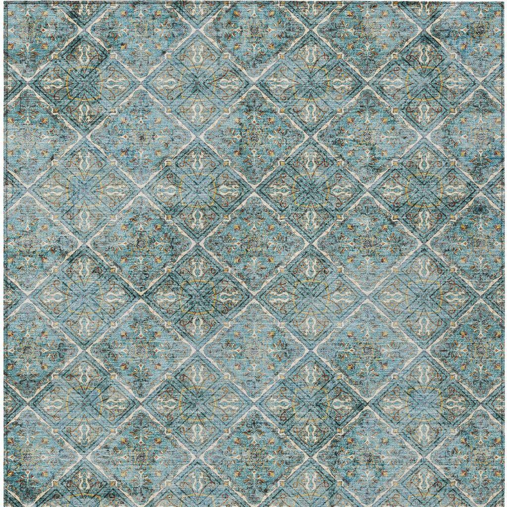 10' X 14' Teal Blue And Purple Geometric Washable Indoor Outdoor Area Rug - Sports & Outdoor
