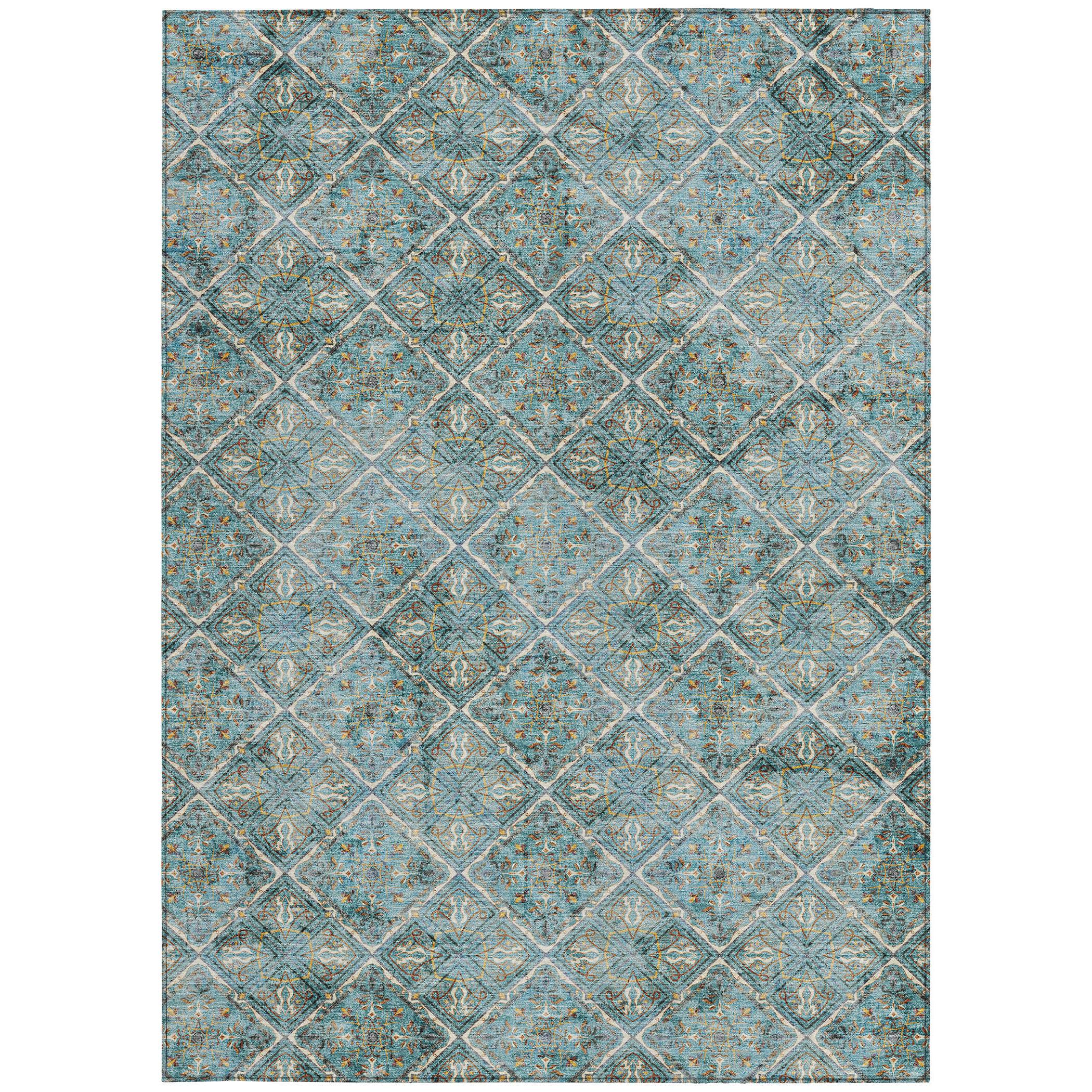 10' X 14' Teal Blue And Purple Geometric Washable Indoor Outdoor Area Rug - Sports & Outdoor