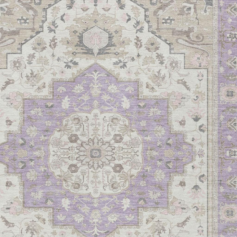 Ornate center medallion design on lavender and cream oriental area rug