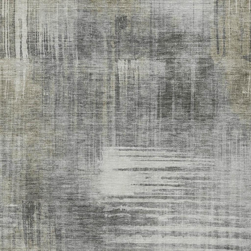 Pewter and gray abstract wash area rug close-up, layered rectangle and stripe strokes