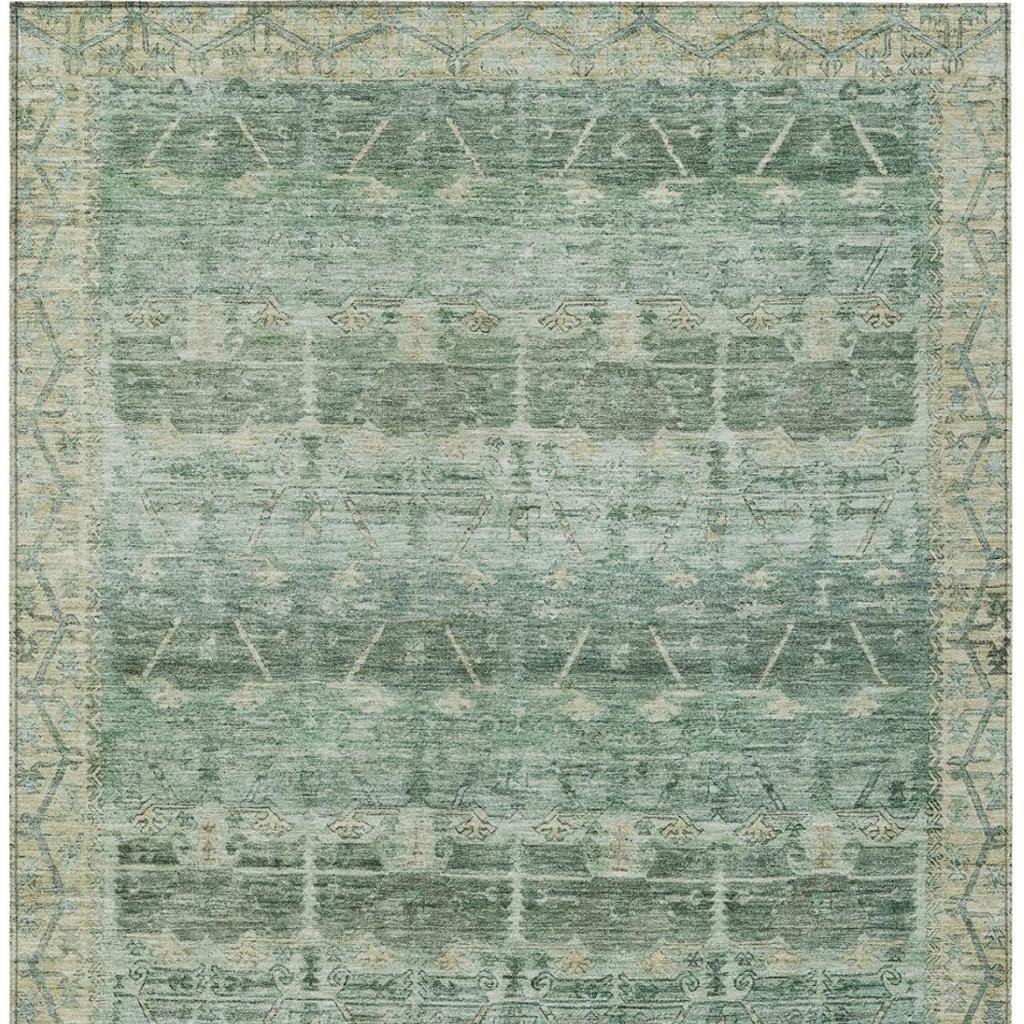 3' X 5' Fern Green And Green Tribal Washable Indoor Outdoor Area Rug - Outdoor | blocked-missing-media,…
