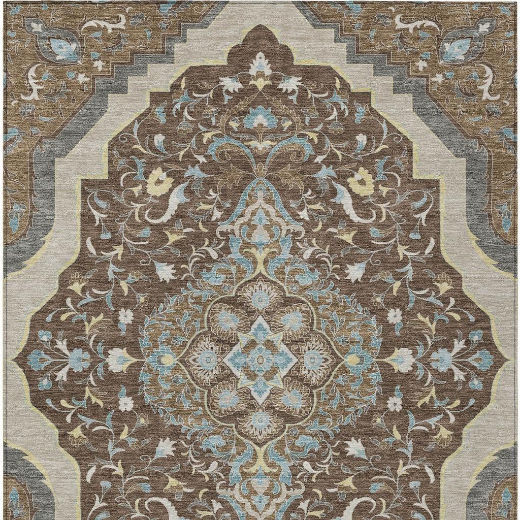 5' X 8' Brown And Beige Medallion Washable Indoor Outdoor Area Rug - Sports & Outdoor