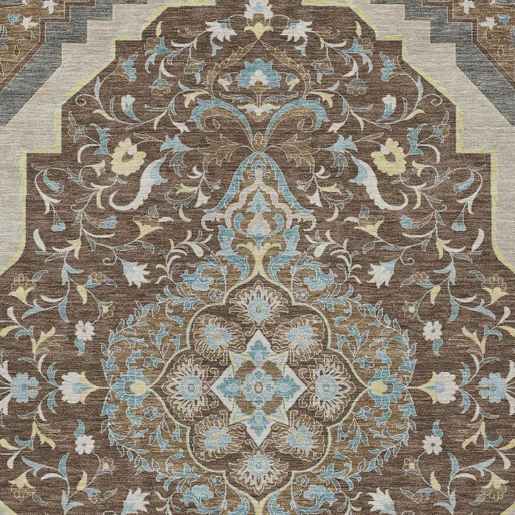 5' X 8' Brown And Beige Medallion Washable Indoor Outdoor Area Rug - Sports & Outdoor