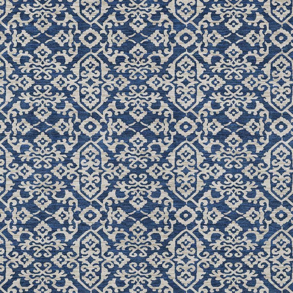 3' X 5' Navy Blue And Silver Oriental Washable Indoor Outdoor Area Rug - Sports & Outdoor