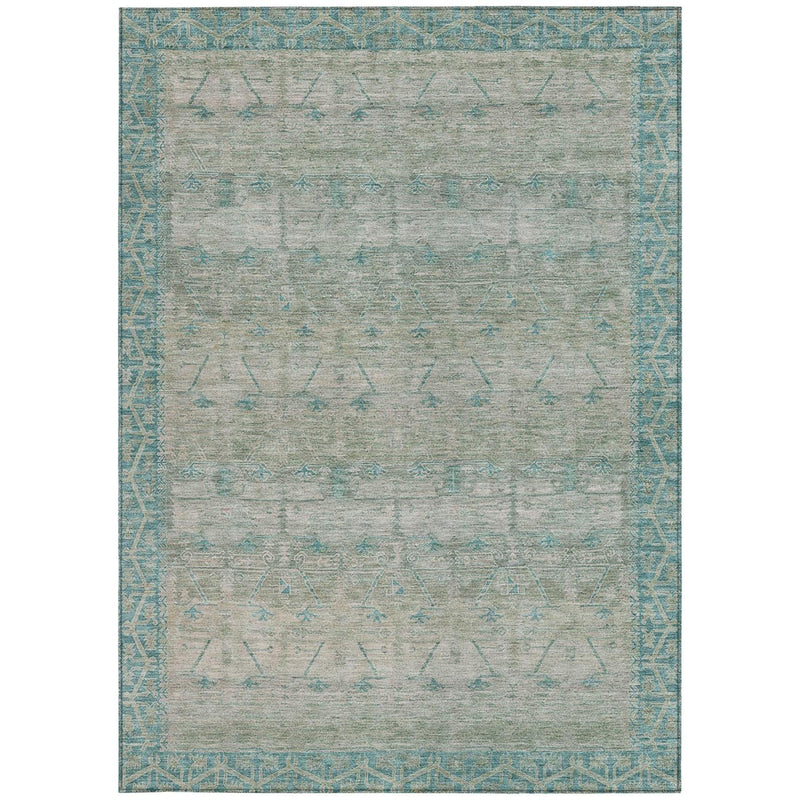 3x5 teal blue and pewter tribal area rug, full design with patterned border