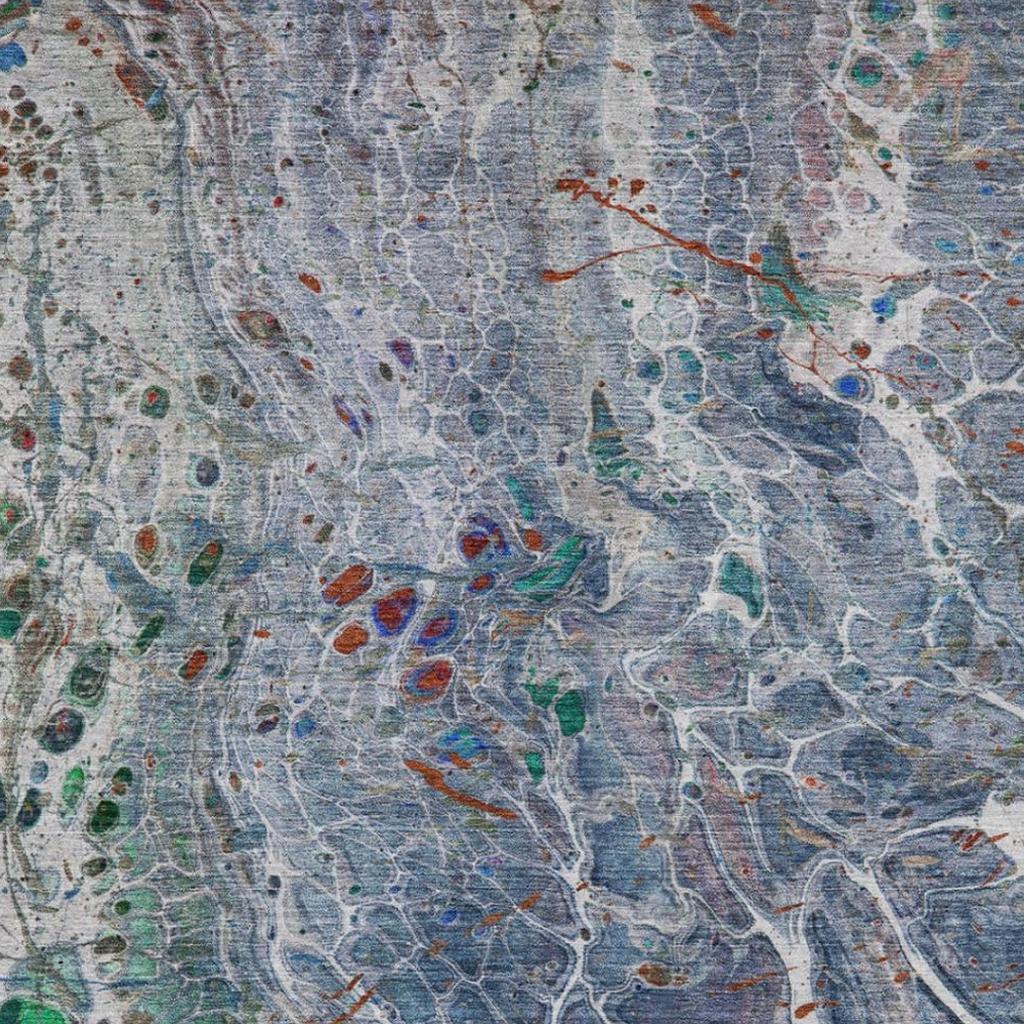 5' X 8' Blue And Pewter Abstract Washable Indoor Outdoor Area Rug - Sports & Outdoor