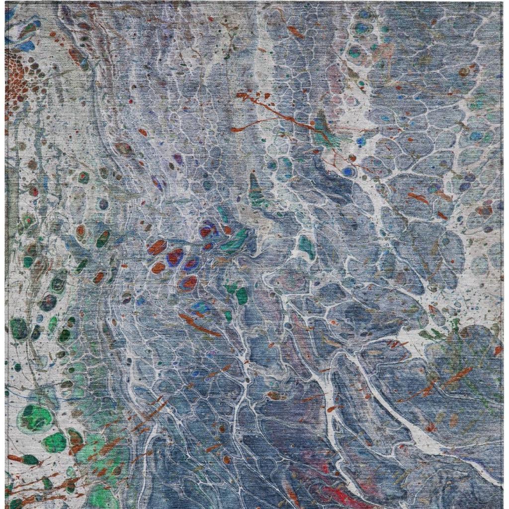 5' X 8' Blue And Pewter Abstract Washable Indoor Outdoor Area Rug - Sports & Outdoor