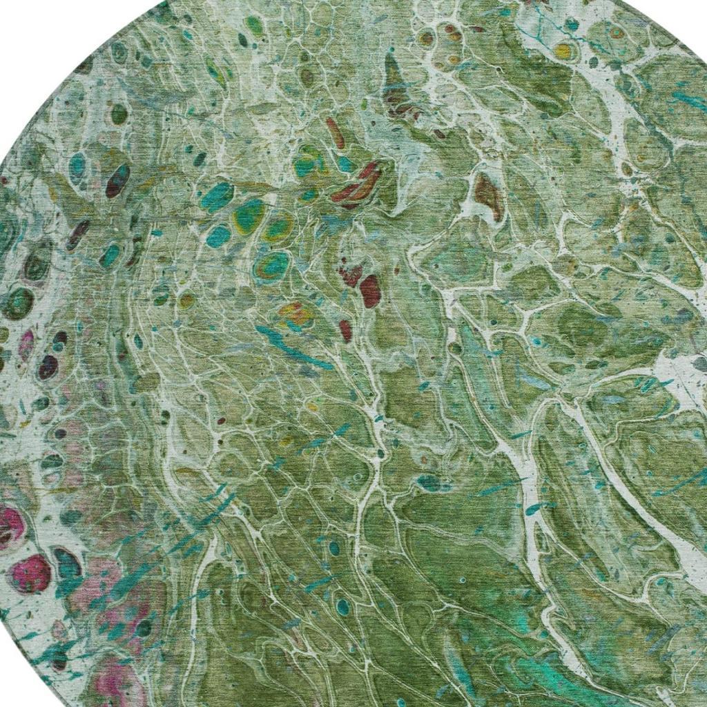 8' Green And Fern Green Round Abstract Washable Indoor Outdoor Area Rug - Sports & Outdoor