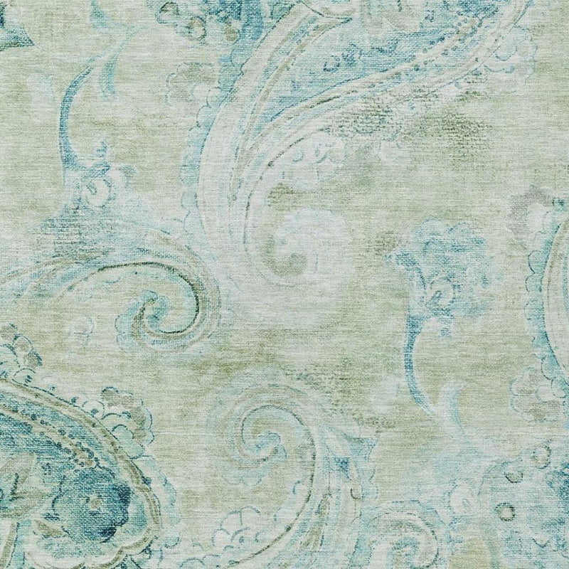 3 x 5 ft sage green and light blue paisley washable area rug