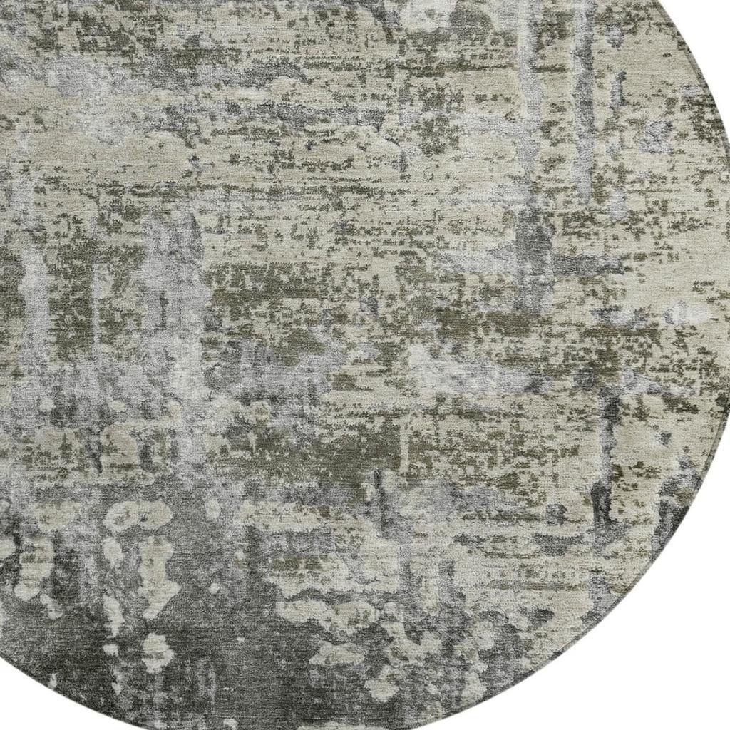 8' Pewter And Gray Round Abstract Washable Indoor Outdoor Area Rug - Outdoor | blocked-missing-media, blocked-out-of-stock,…