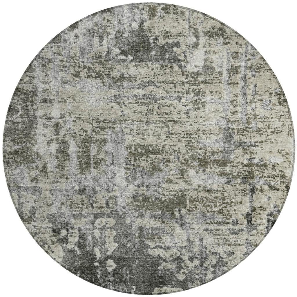 8' Pewter And Gray Round Abstract Washable Indoor Outdoor Area Rug - Outdoor | blocked-missing-media, blocked-out-of-stock,…
