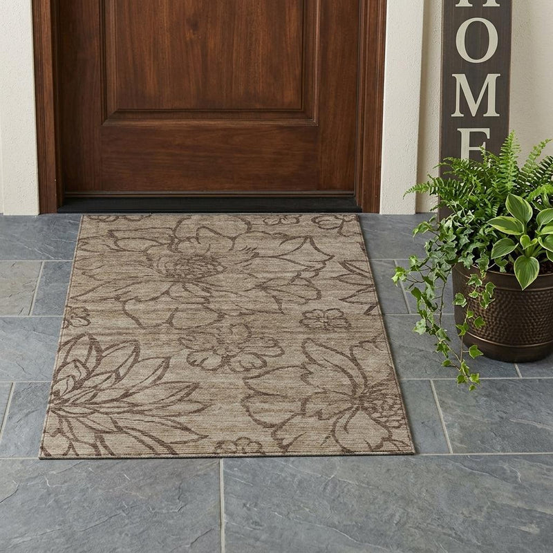 Beige and brown floral area rug for indoor or outdoor use