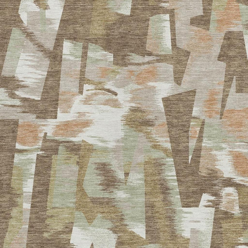 Abstract rug close-up with beige, brown, and white distressed geometric blocks