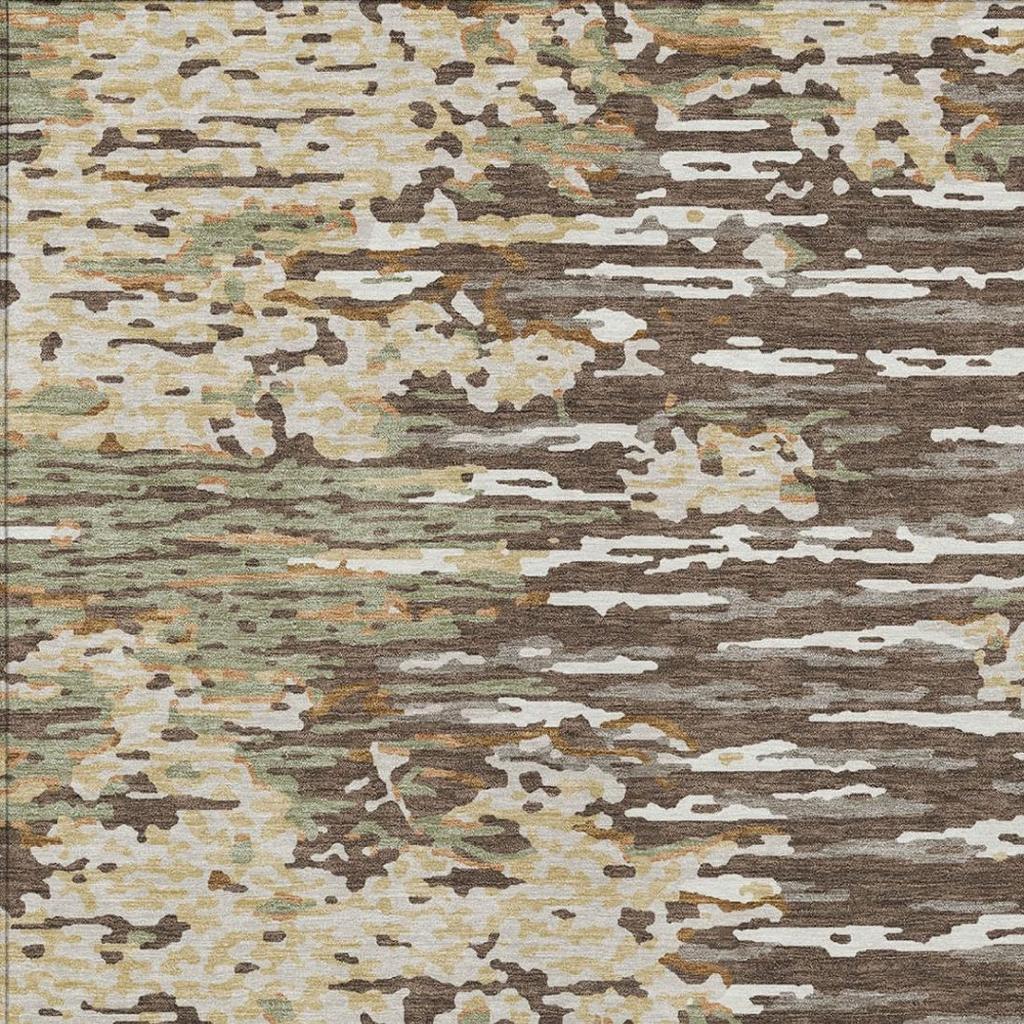 Abstract wash area rug close-up showing cream and brown horizontal streaks with gray undertones.