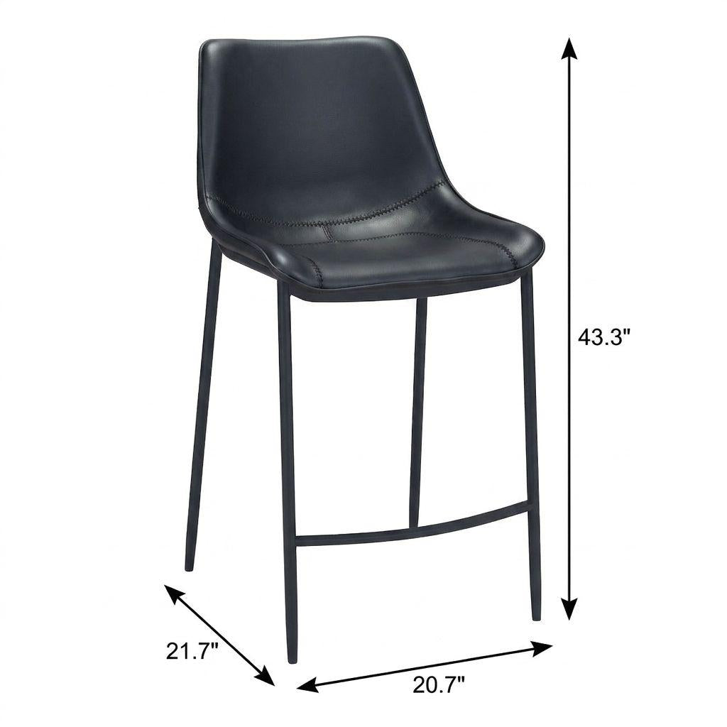 Set of Two 30" Black Faux Leather And Steel Low Back Bar Height Bar Chairs - Living Room