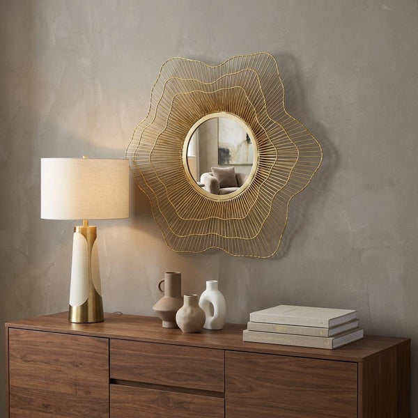27" Gold Floral Sunburst Iron Framed Accent Mirror - Bed & Bath