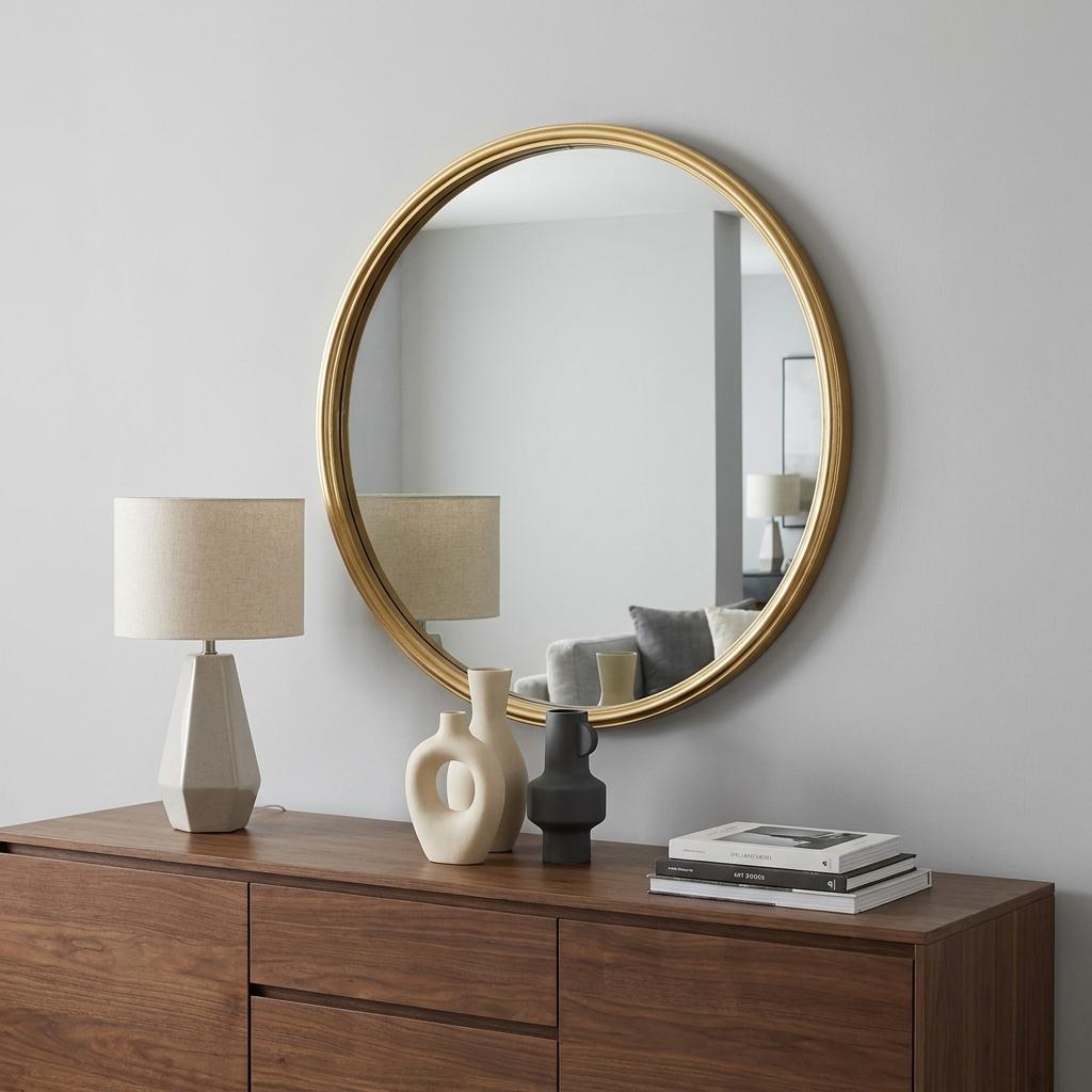 10" Gold Round Iron Textured Framed Accent Mirror - Bed & Bath