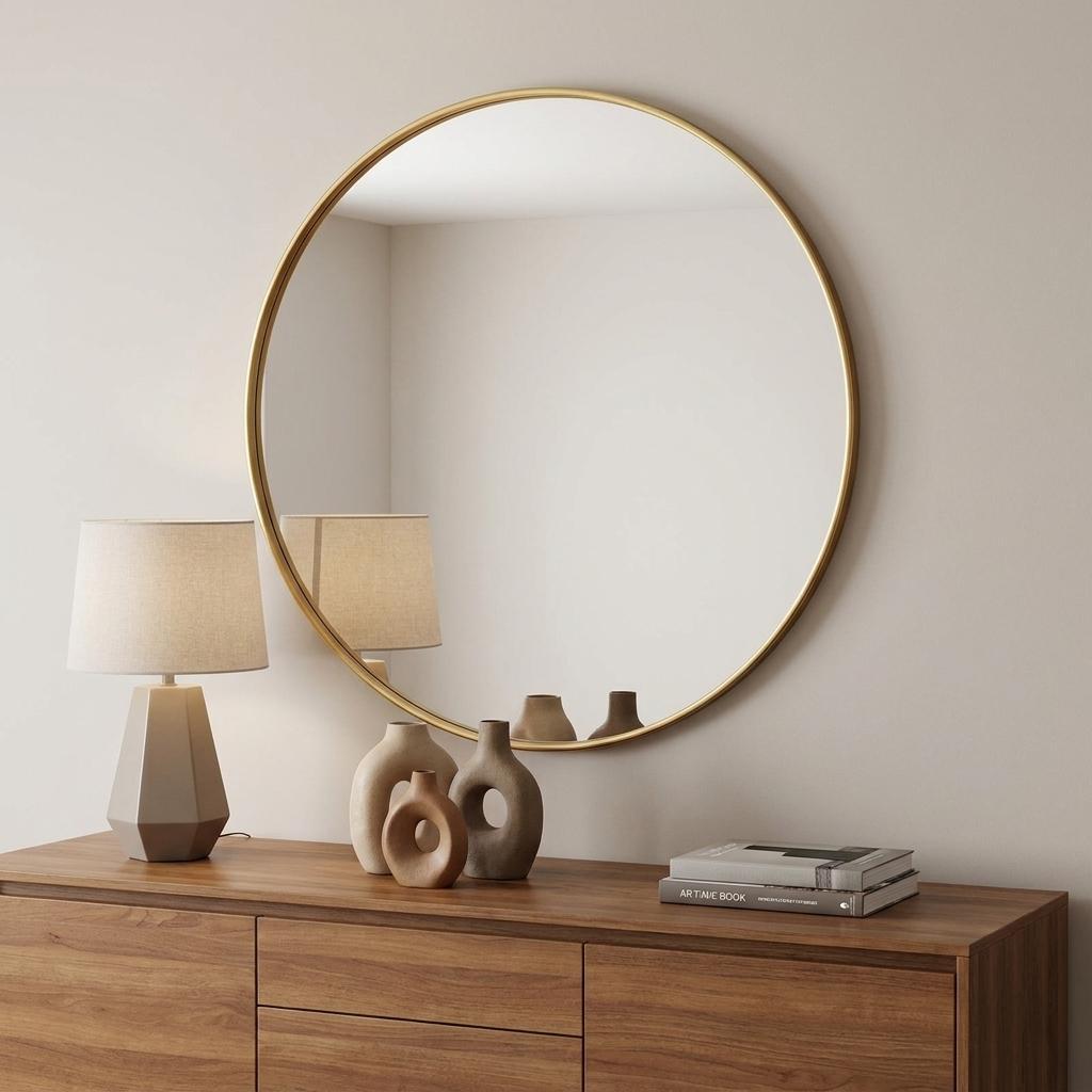 30" Gold Round Wood Framed Accent Mirror - Bed & Bath